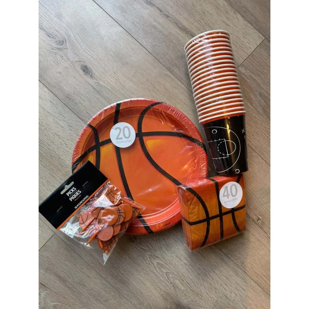 Basketball Birthday Party Supplies Lot 116pc Plates Cups Napkins Cupcake Picks